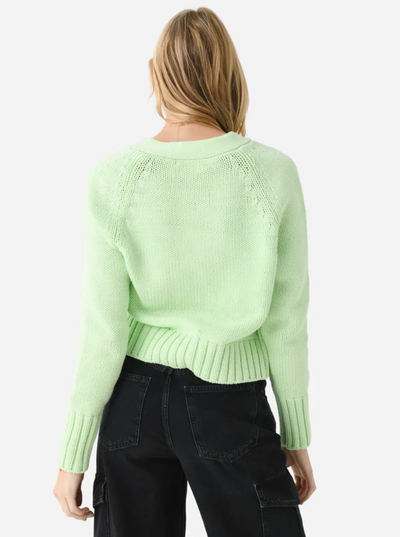 COTTON ROPE BUTTON CARDIGAN IN LIME CORD - Romi Boutique