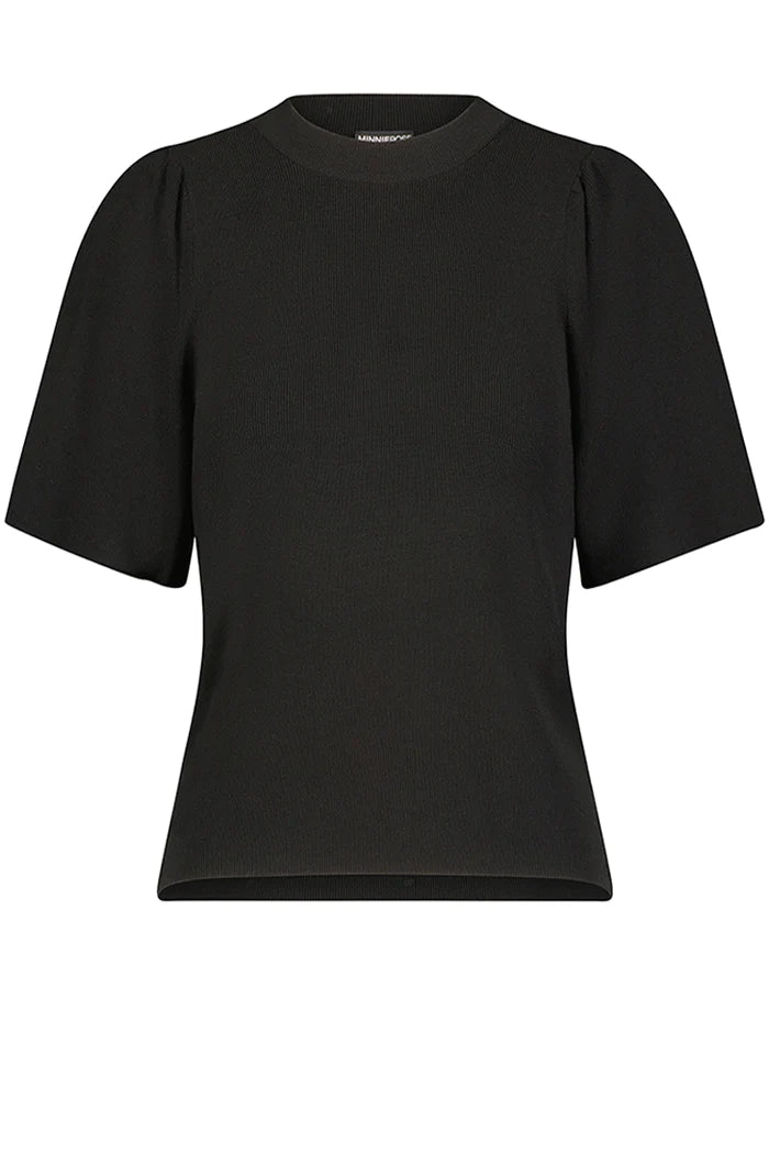 VISCOSE BLEND FLARED SLEEVE CREW IN BLACK - Romi Boutique