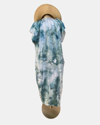 GAUZE PEASANT MUSCLE DRESS IN BLUE COVE - Romi Boutique