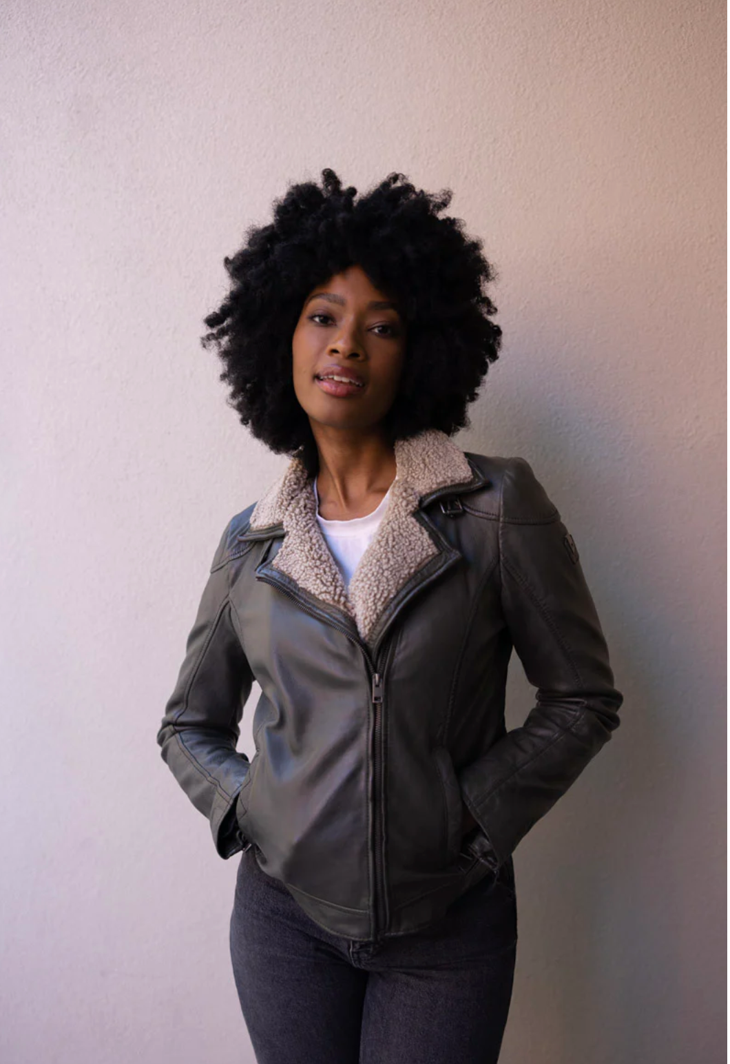 JENJA CF LEATHER JACKET IN OLIVE - Romi Boutique
