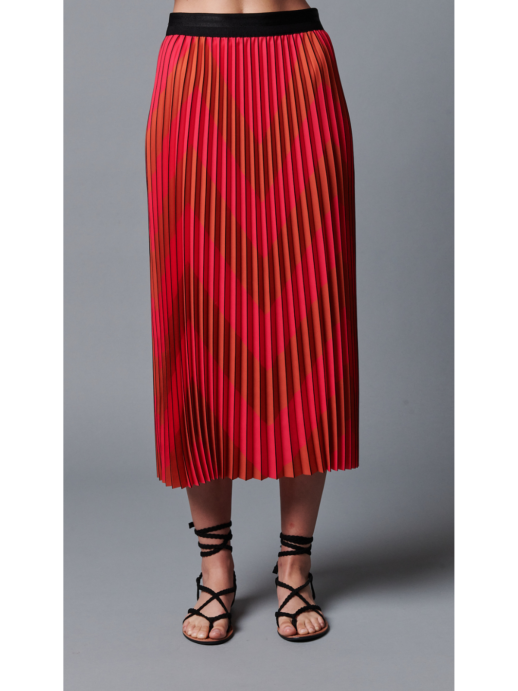 CHEVRON PLEATED SKIRT IN PINK RED - Romi Boutique