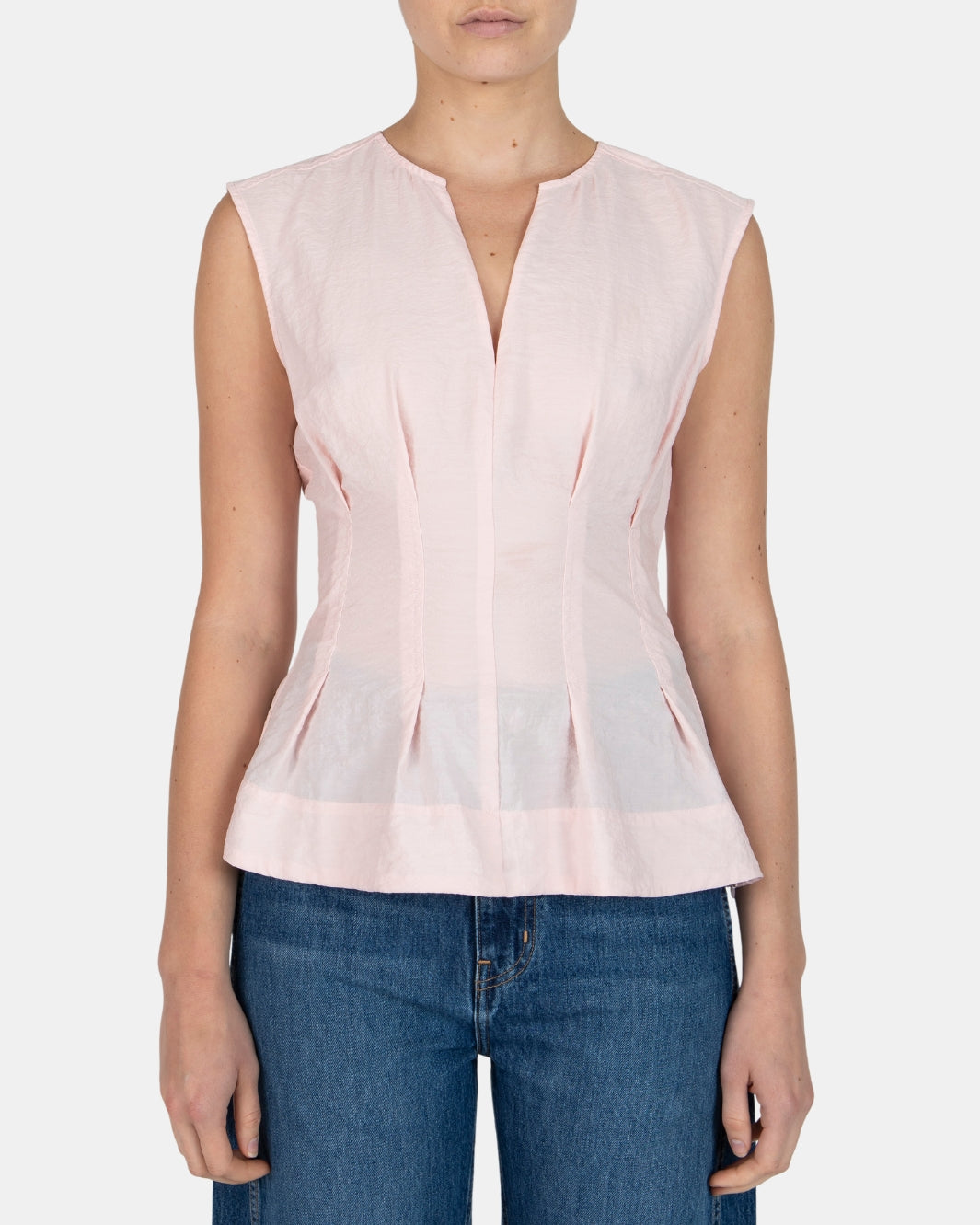 TERESA SLEEVELESS SEAMED TOP IN PINK DOGWOOD - Romi Boutique