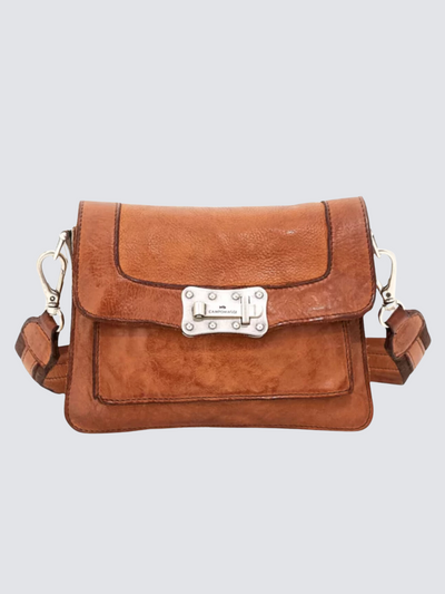 AGNESE LEATHER CROSSBODY BAG IN COGNAC - Romi Boutique