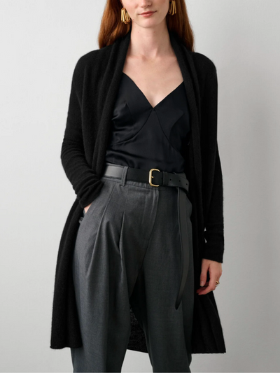 CASHMERE TRAPEZE CARDIGAN IN BLACK - Romi Boutique