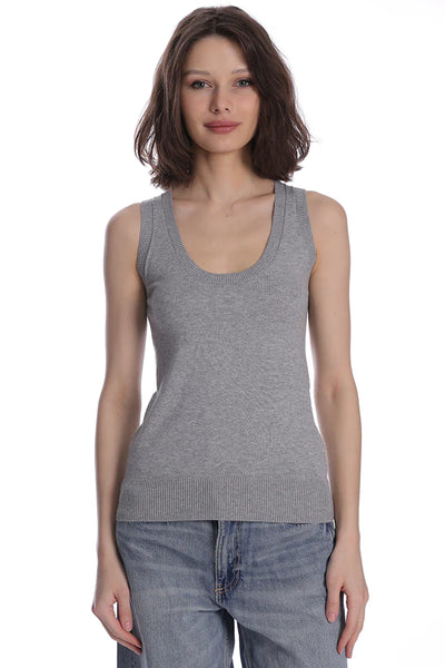 SUPIMA COTTON CASHMERE SCOOP NECK TANK IN ASH GREY - Romi Boutique