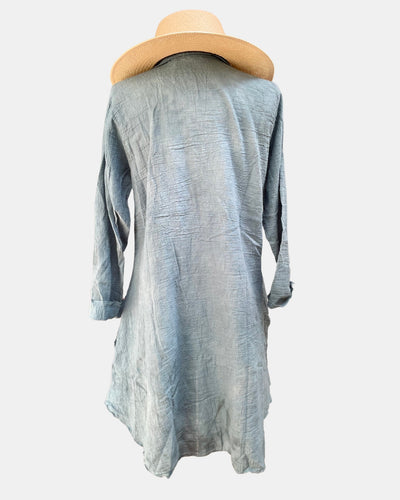 GAUZE SHORT SHIRT DRESS IN TEAL WASH - Romi Boutique