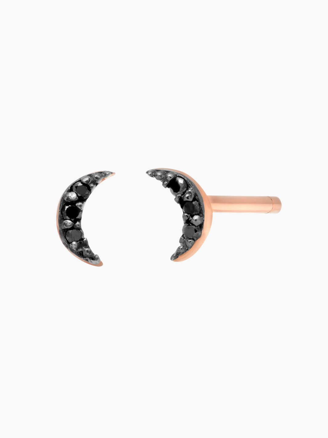 14K ROSE GOLD MOON STUD EARRINGS WITH BLACK DIAMONDS - Romi Boutique