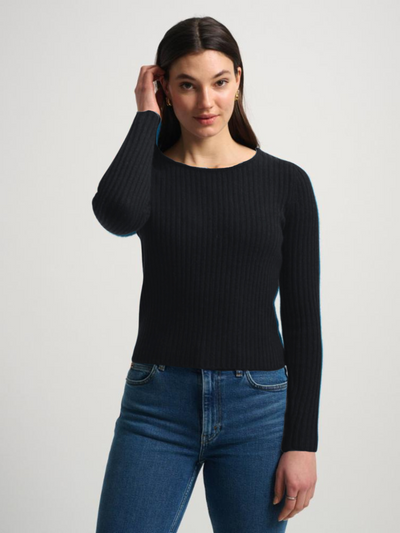 CASHMERE OPEN BACK RIBBED TOP IN BLACK - Romi Boutique