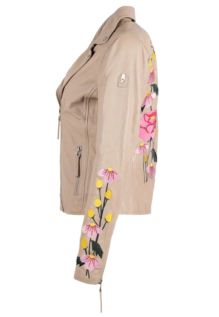 PEONIE RF LEATHER JACKET IN LIGHT BEIGE - Romi Boutique