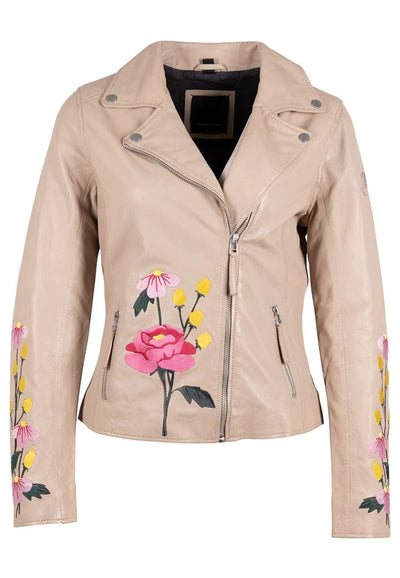PEONIE RF LEATHER JACKET IN LIGHT BEIGE - Romi Boutique