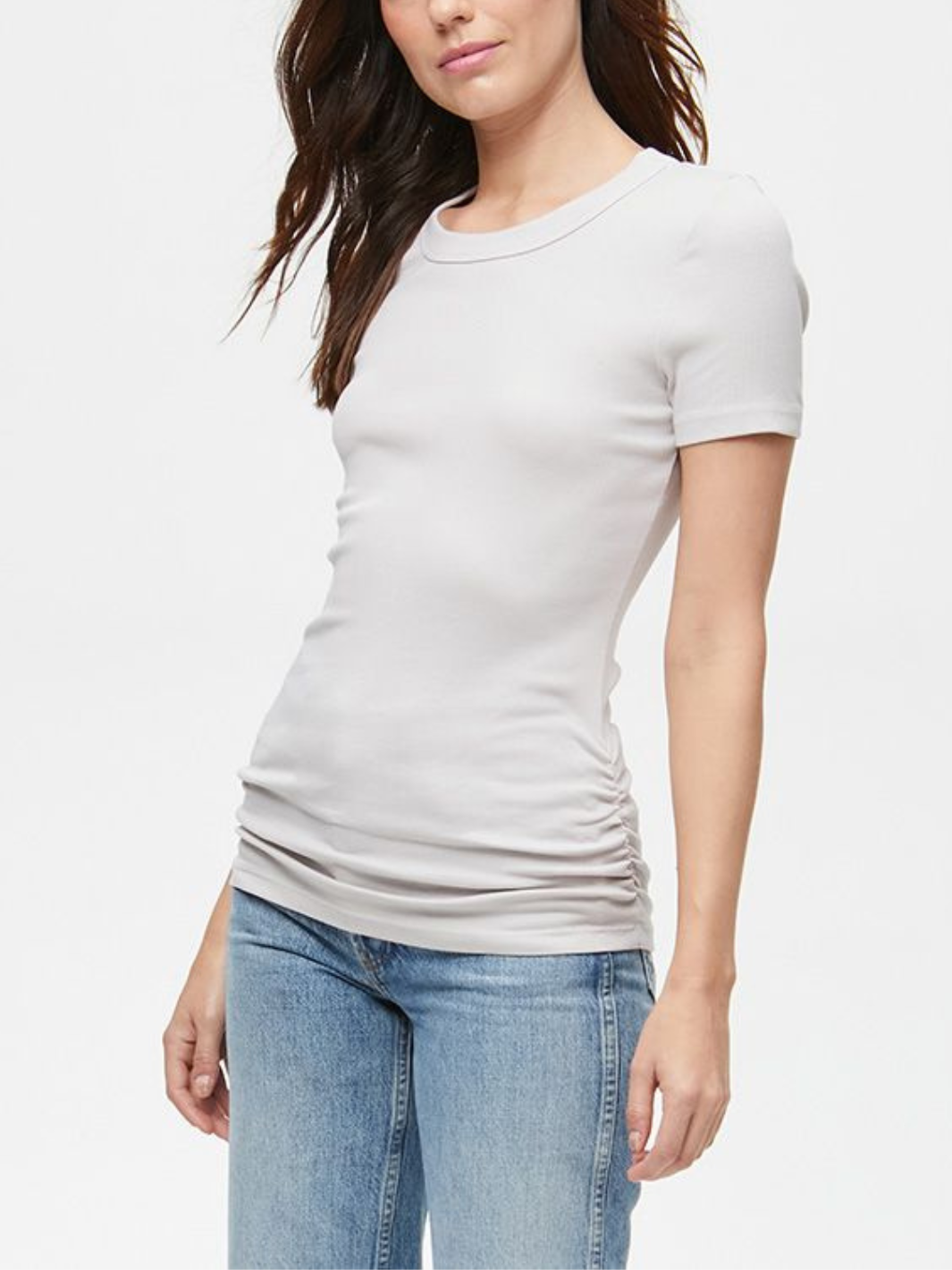 JOLIE RUCHED SIDE TEE IN HEATHER GREY - Romi Boutique