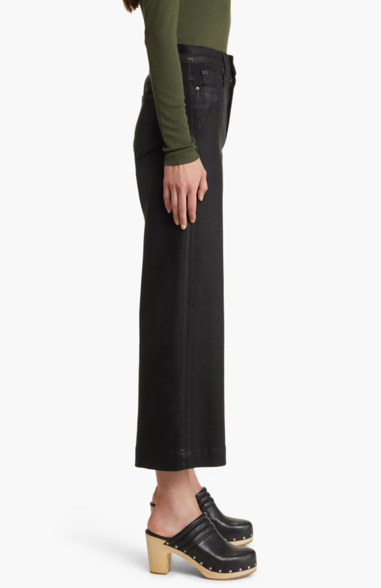 ANESSA WIDE LEG FAUX LEATHER PANT IN BLACK FOG LUXE COATING - Romi Boutique