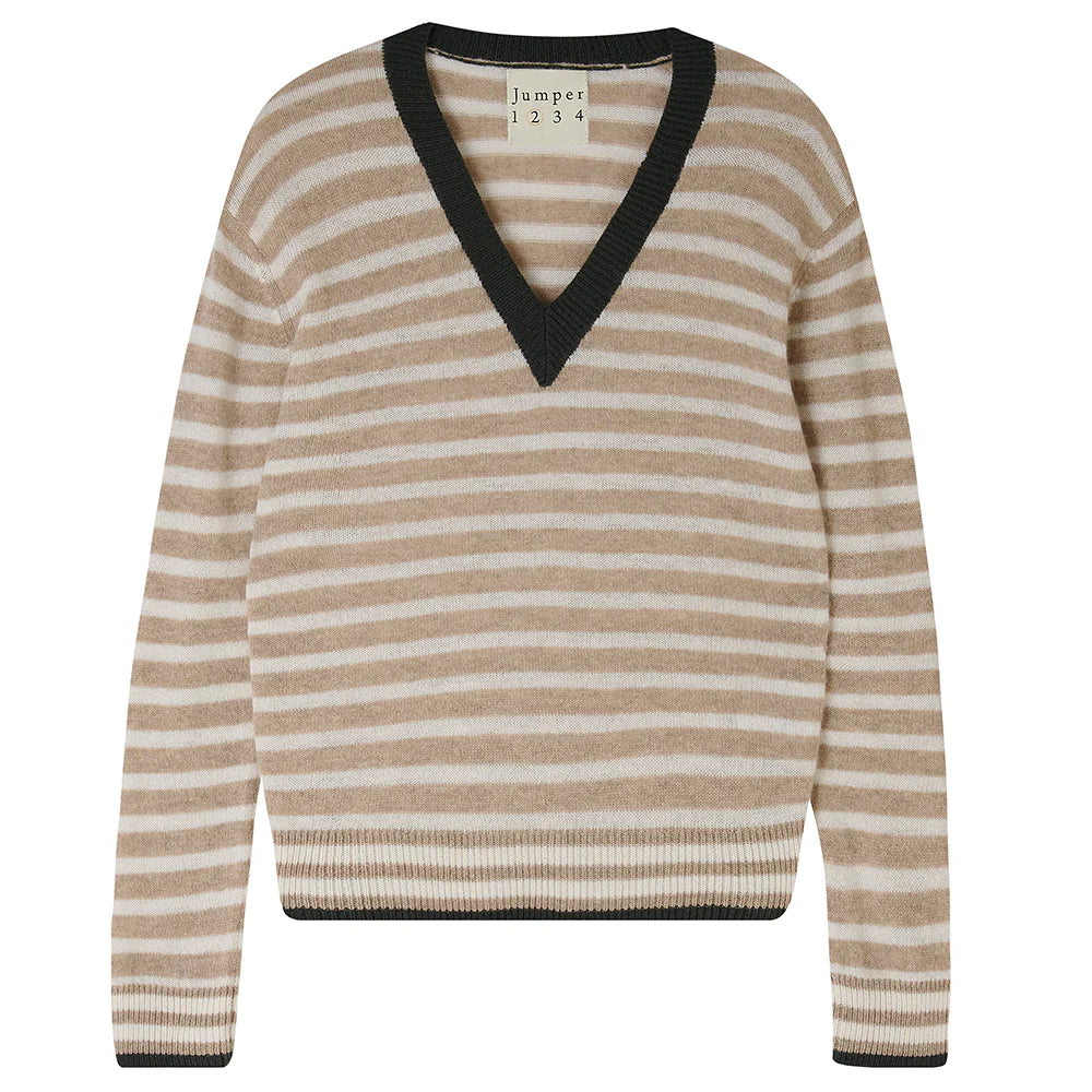 TIPPED STRIPE VEE IN LIGHT BROWN - Romi Boutique