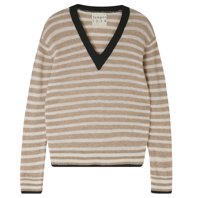 TIPPED STRIPE VEE IN LIGHT BROWN - Romi Boutique