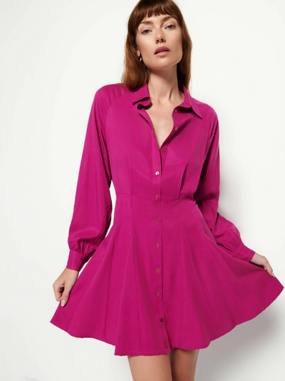 TANYA BUTTON UP MINI DRESS IN MISS MAGENTA - Romi Boutique