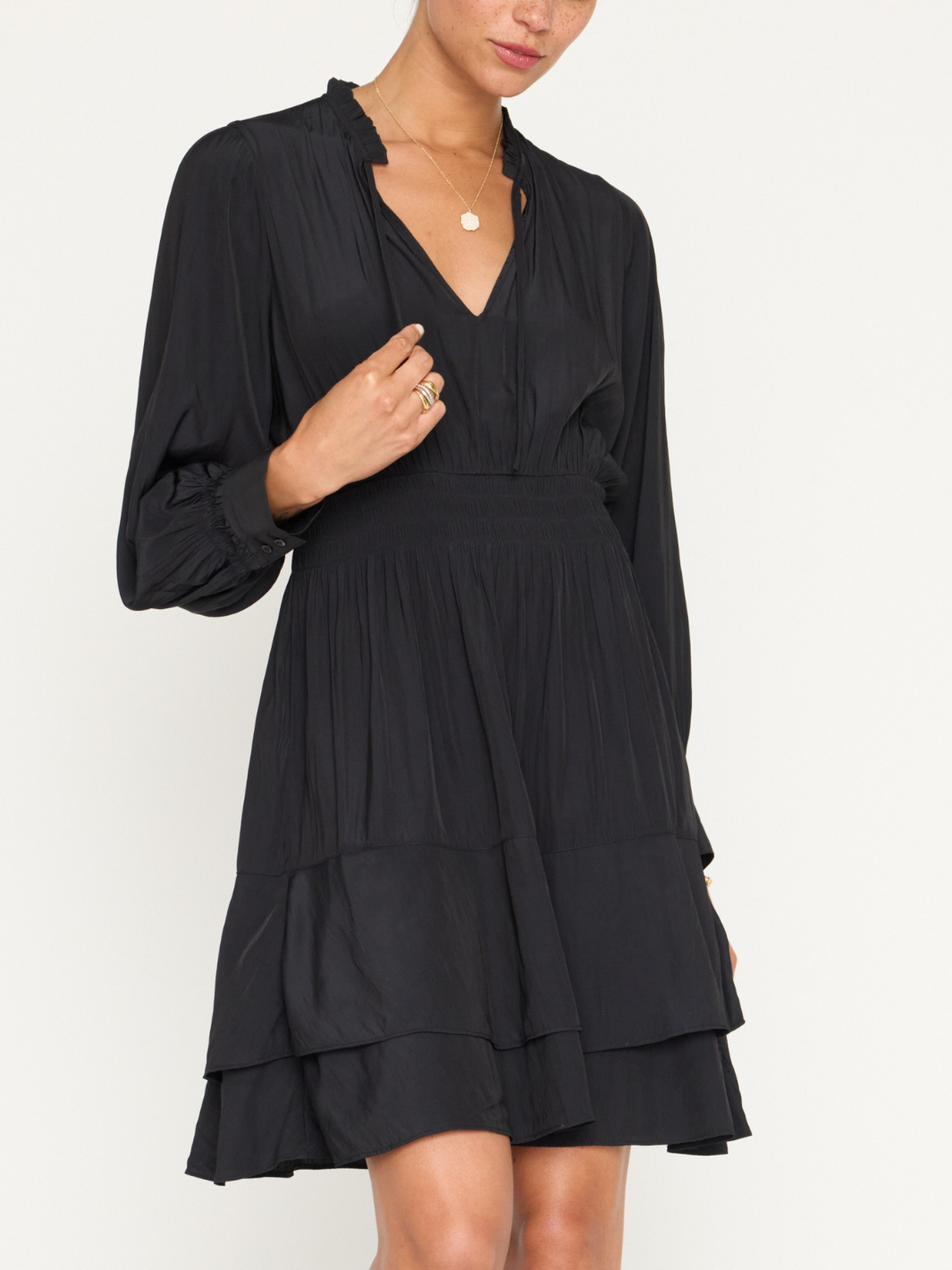 OLIVIA SMOCKED DRESS IN BLACK ONYX - Romi Boutique