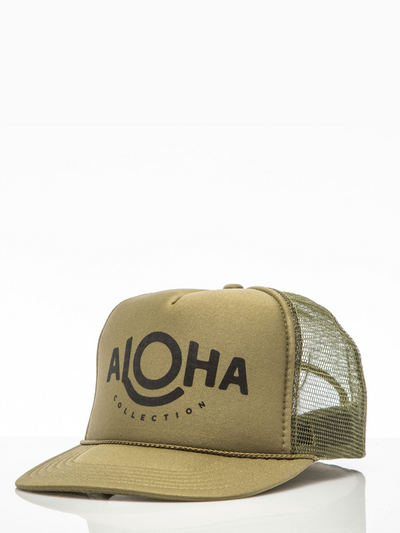 ALOHA TRUCKER HAT IN BLACK/KHAKI GREEN - Romi Boutique