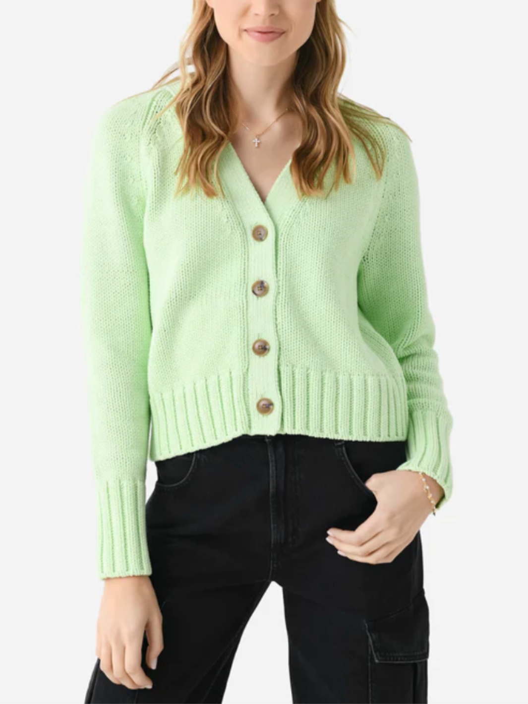 COTTON ROPE BUTTON CARDIGAN IN LIME CORD - Romi Boutique