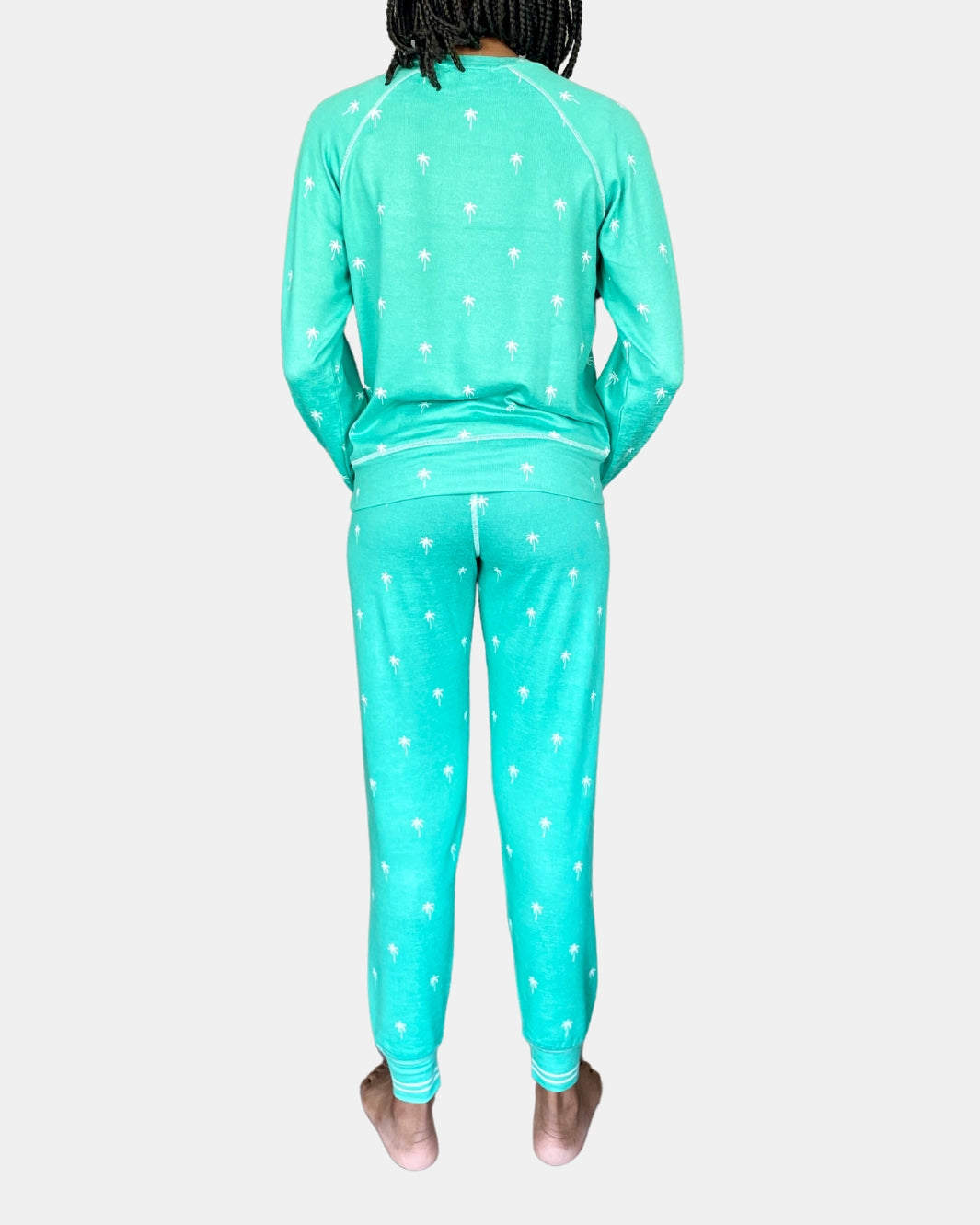 BEACH MORE WORRY LESS PJ SET IN GREEN FLARE - Romi Boutique