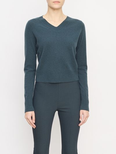 CROPPED V NK PULLOVER IN AZURINE - Romi Boutique
