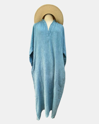 GAUZE PEASANT MAXI DRESS IN TEAL WASH - Romi Boutique