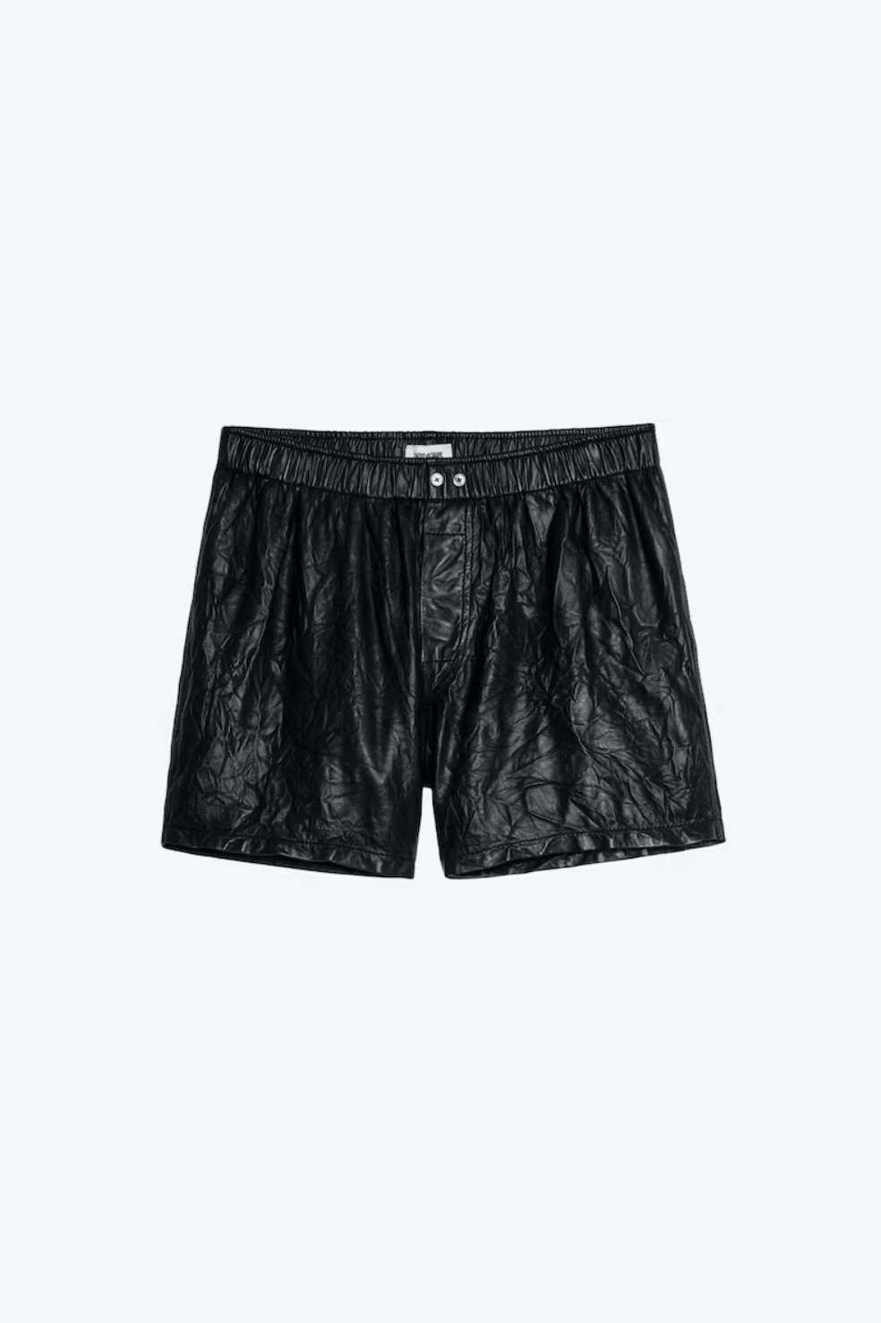 CRINKLED LEATHER SHORTS IN BLACK - Romi Boutique