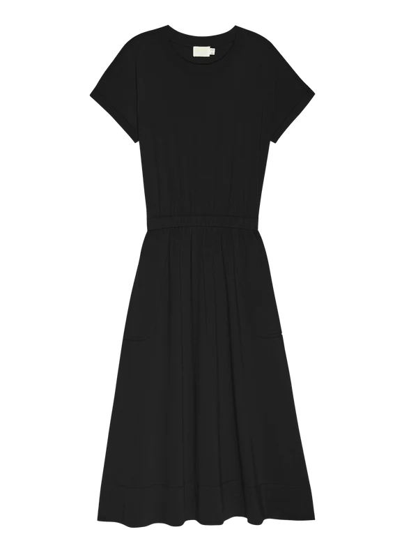 GARCELLE SEAMED T-SHIRT DRESS IN JET BLACK - Romi Boutique