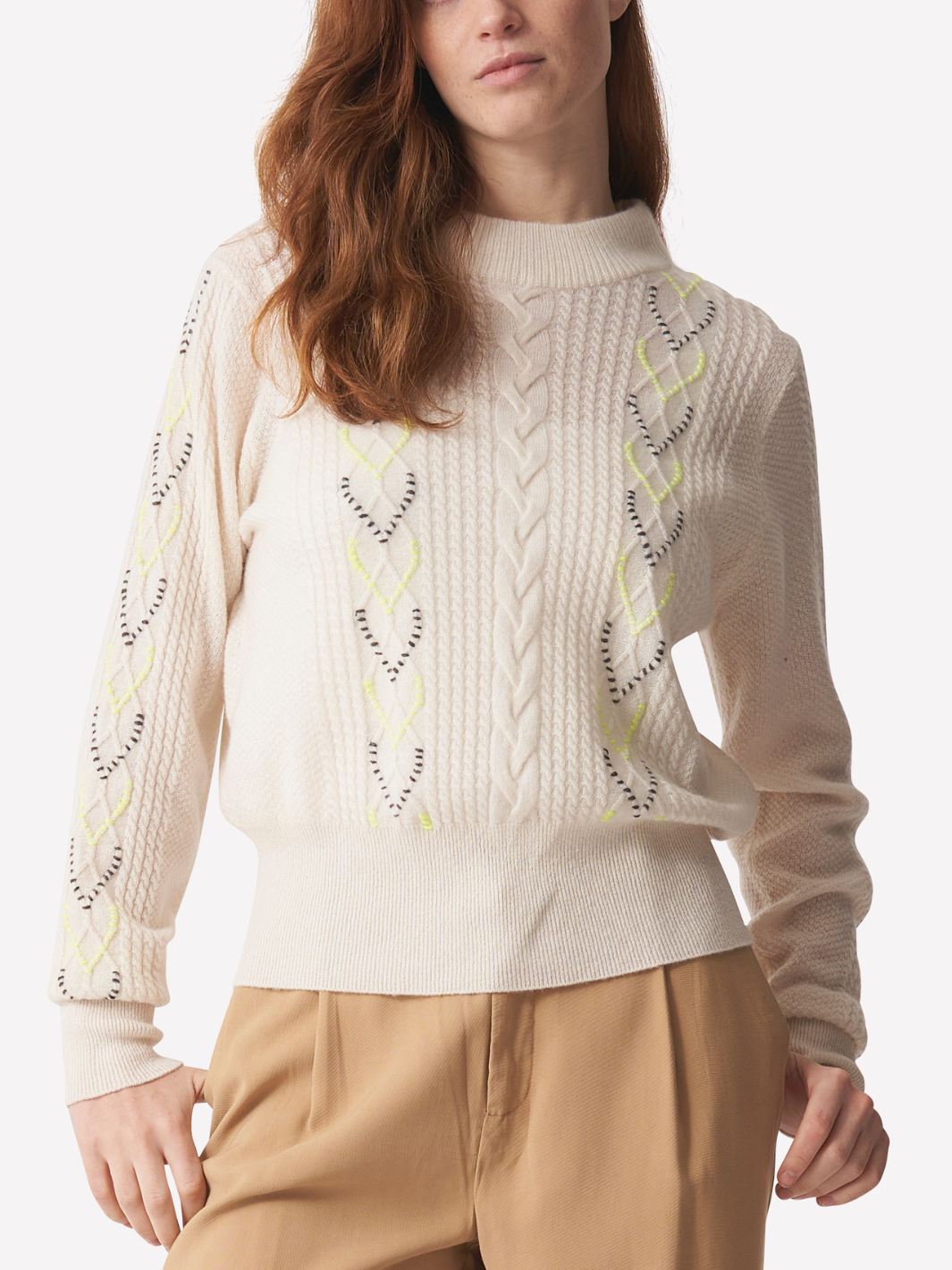 SKYLAH CABLE SWEATER IN ORGANIC WHITE - Romi Boutique