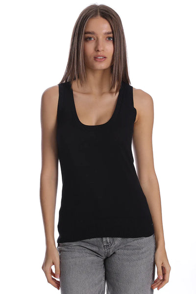 SUPIMA COTTON CASHMERE SCOOP NECK TANK IN BLACK - Romi Boutique