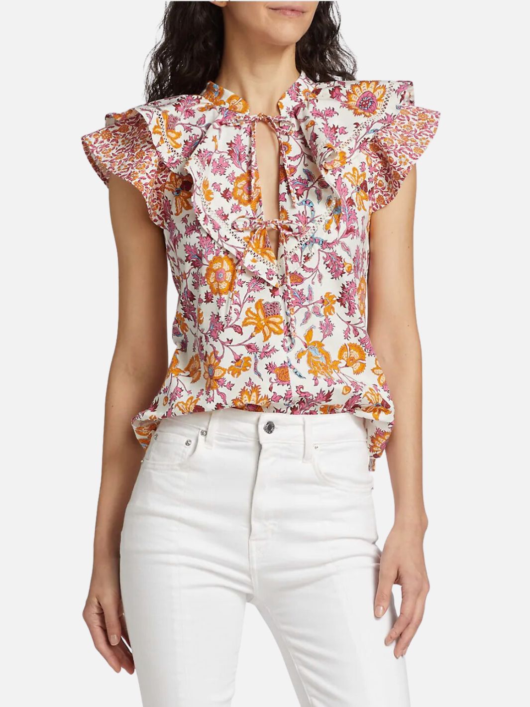 NAJAH FLORAL COTTON TOP IN MARIGOLD LILAC - Romi Boutique