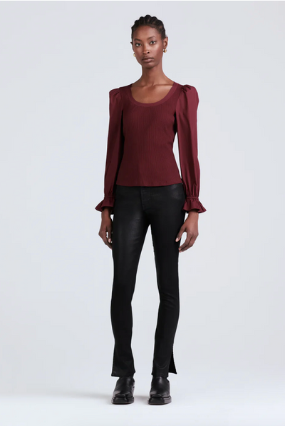 AISHAH SCOOP NECK LONG SLEEVE RIBBED TOP IN BURGUNDY - Romi Boutique