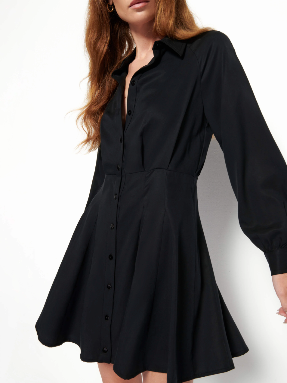 TANYA BUTTON UP MINI DRESS IN BLACK - Romi Boutique