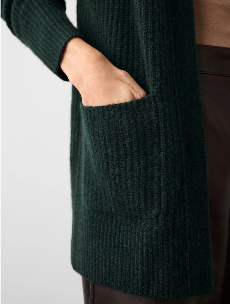 CASHMERE RIBBED OPEN CARDIGAN IN SPRUCE HEATHER - Romi Boutique