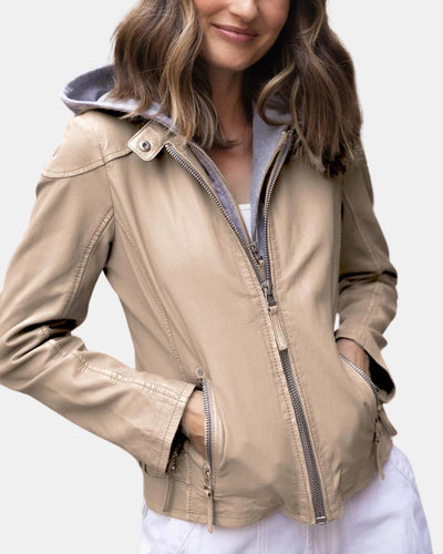 FINJA RF LEATHER JACKET IN LIGHT TAUPE - Romi Boutique