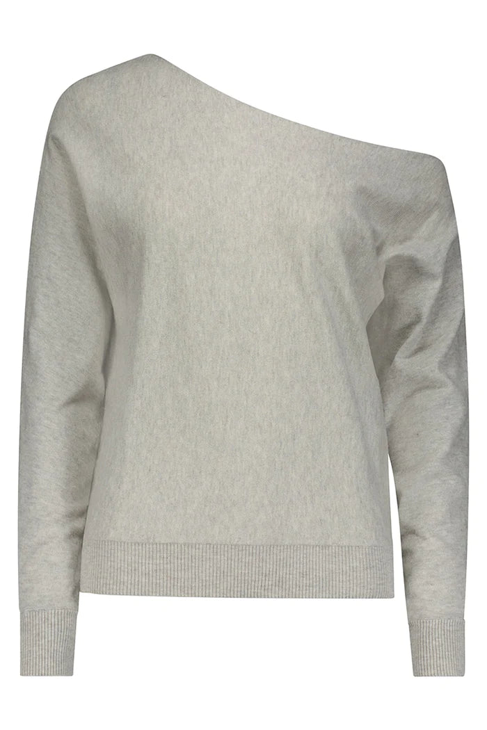COTTON CASHMERE OFF THE SHOULDER TOP IN LIGHT HEATHER GREY - Romi Boutique