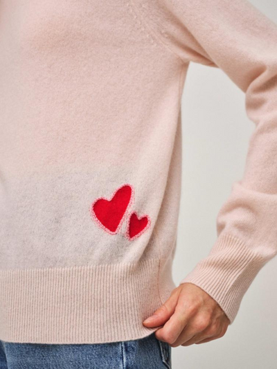 CASHMERE EMBROIDERED HEART SWEATSHIRT IN PINK SAND COMBO - Romi Boutique