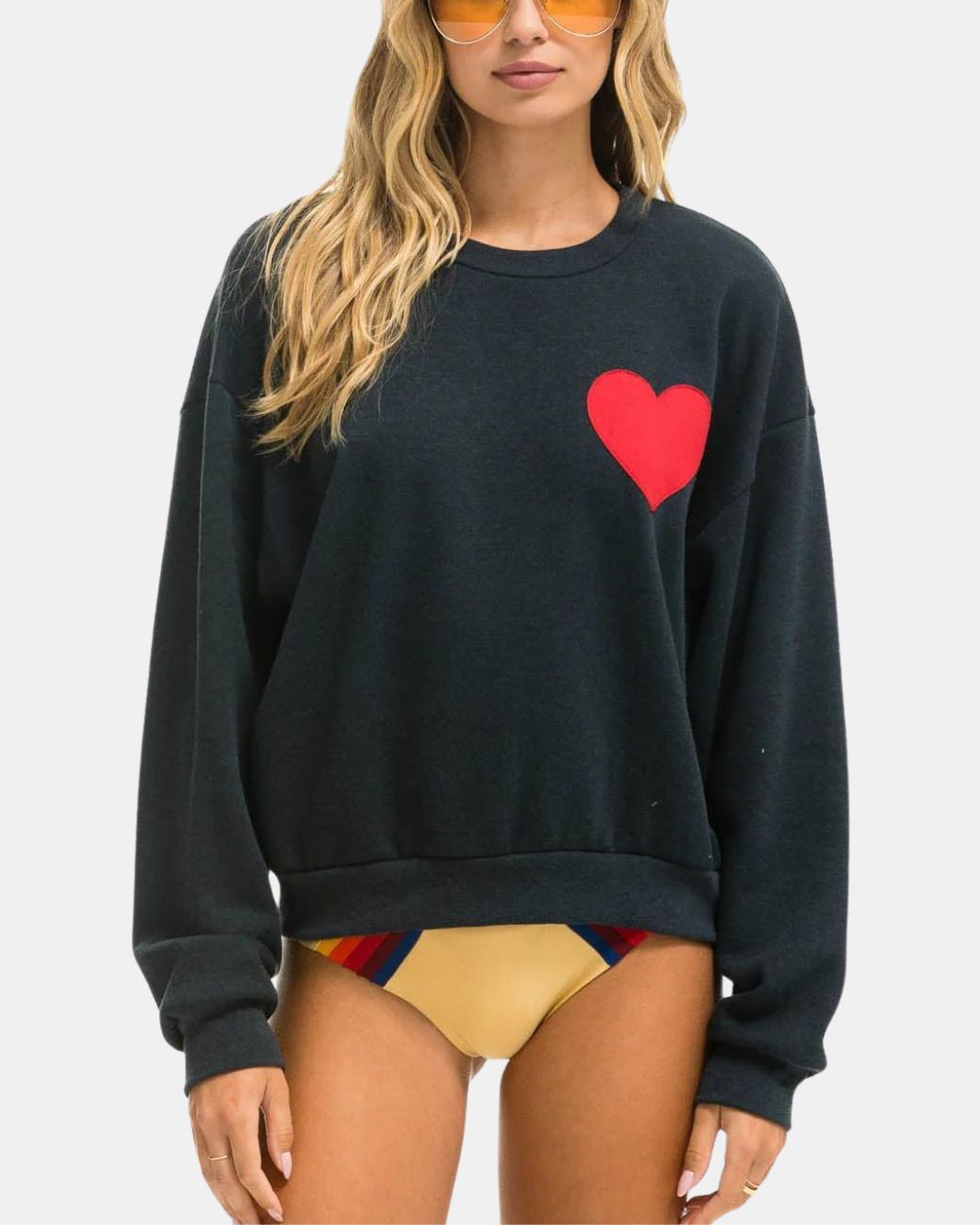 HEART STITCH RELAXED CREW SWEATSHIRT IN CHARCOAL - Romi Boutique