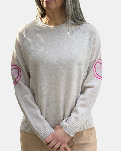LOVE HELLO SWEATER IN OATMEAL - Romi Boutique