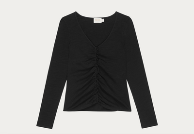 CAMBRIA GATHERED LONG SLEEVE IN JET BLACK - Romi Boutique