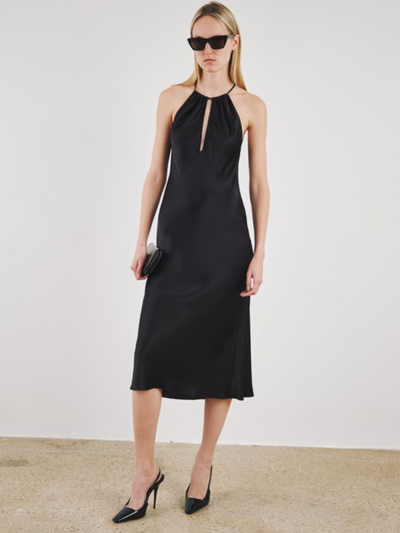 EGLANTINE HALTERNECK DRESS IN BLACK - Romi Boutique