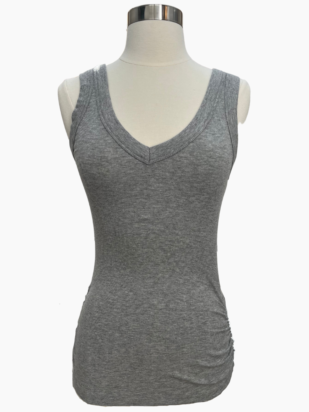 BLANCHE RUCHED SIDE TANK IN HEATHER GREY - Romi Boutique