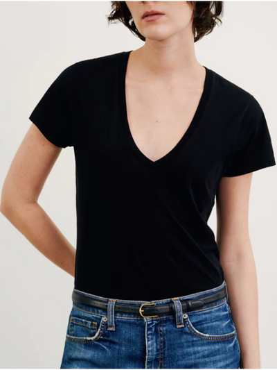 CAROL VNECK TEE SHIRT IN JET BLACK - Romi Boutique