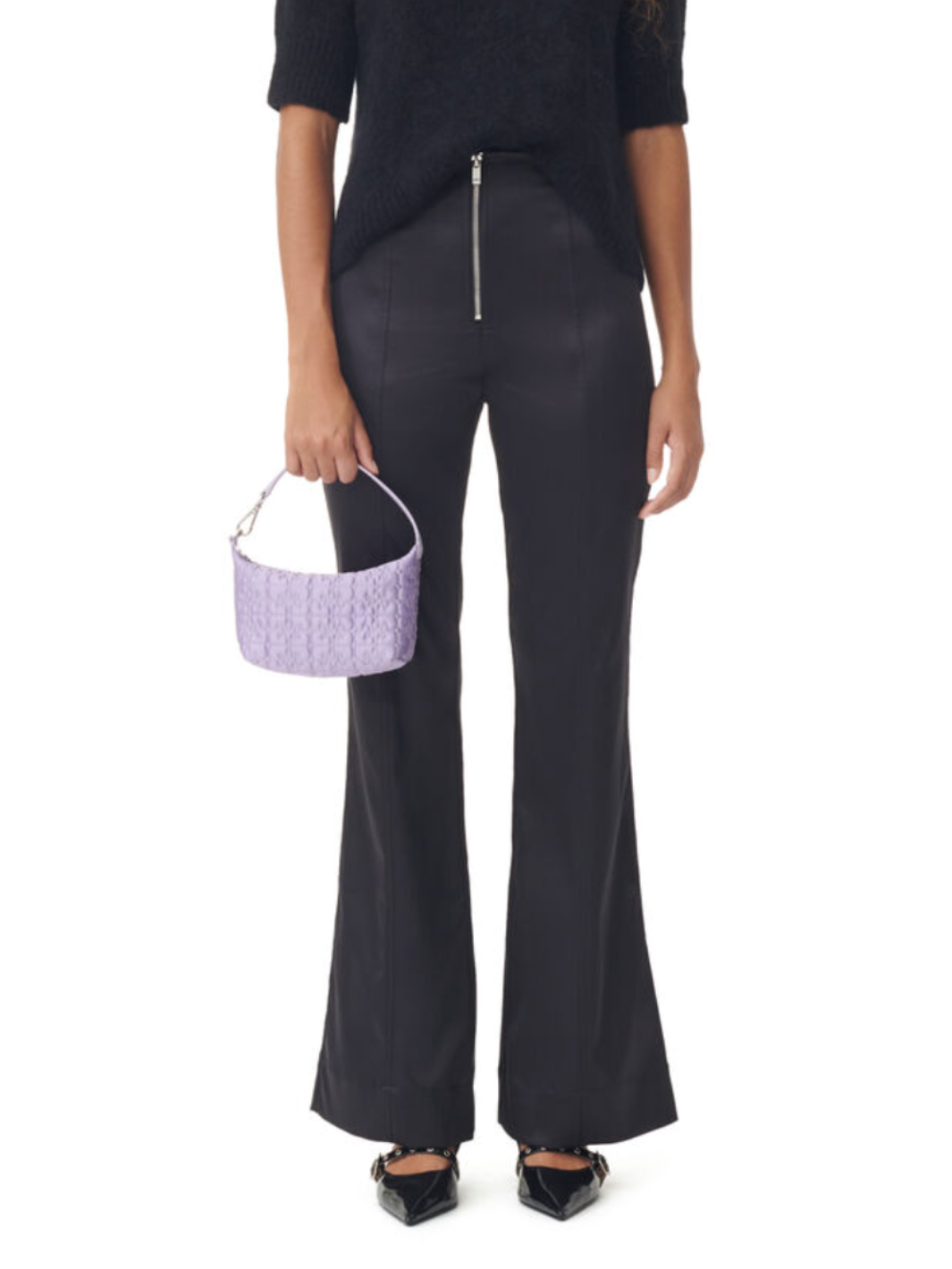 DOUBLE SATIN FLARED PANTS IN BLACK - Romi Boutique