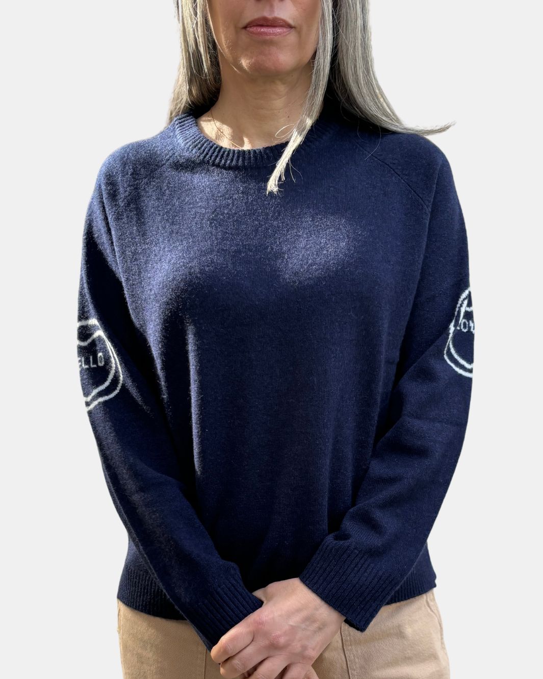 LOVE HELLO SWEATER IN NAVY - Romi Boutique