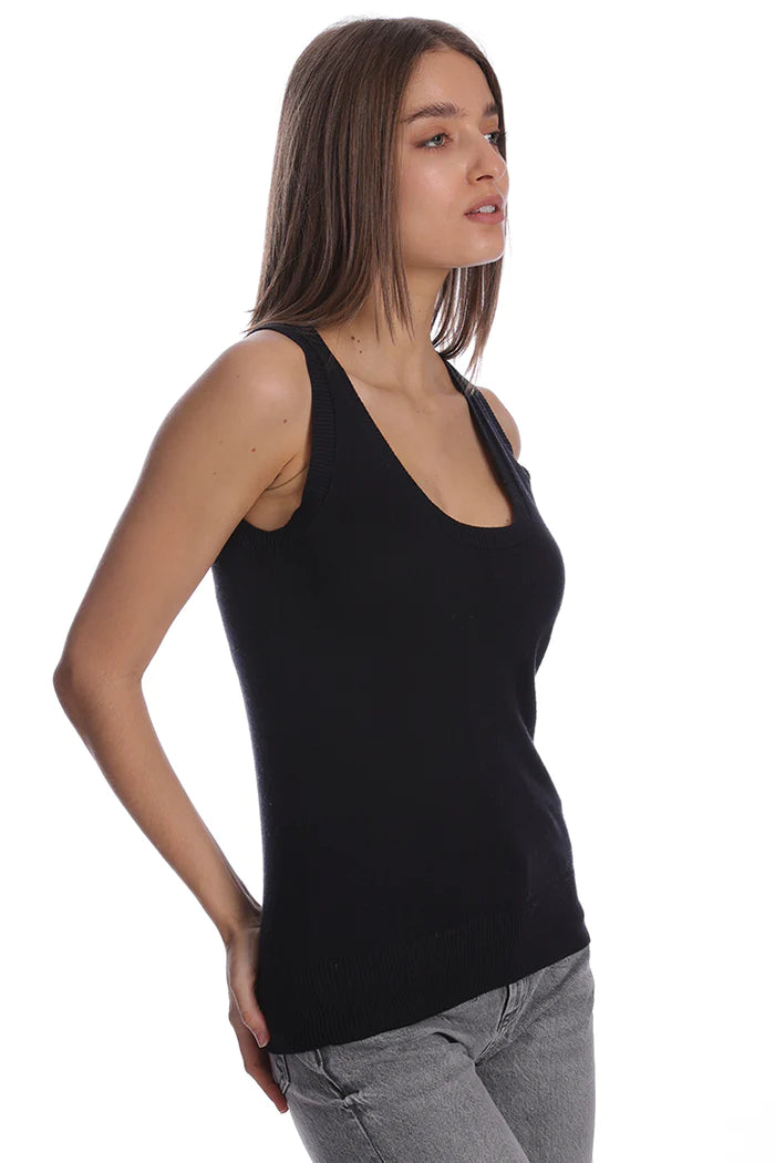 SUPIMA COTTON CASHMERE SCOOP NECK TANK IN BLACK - Romi Boutique