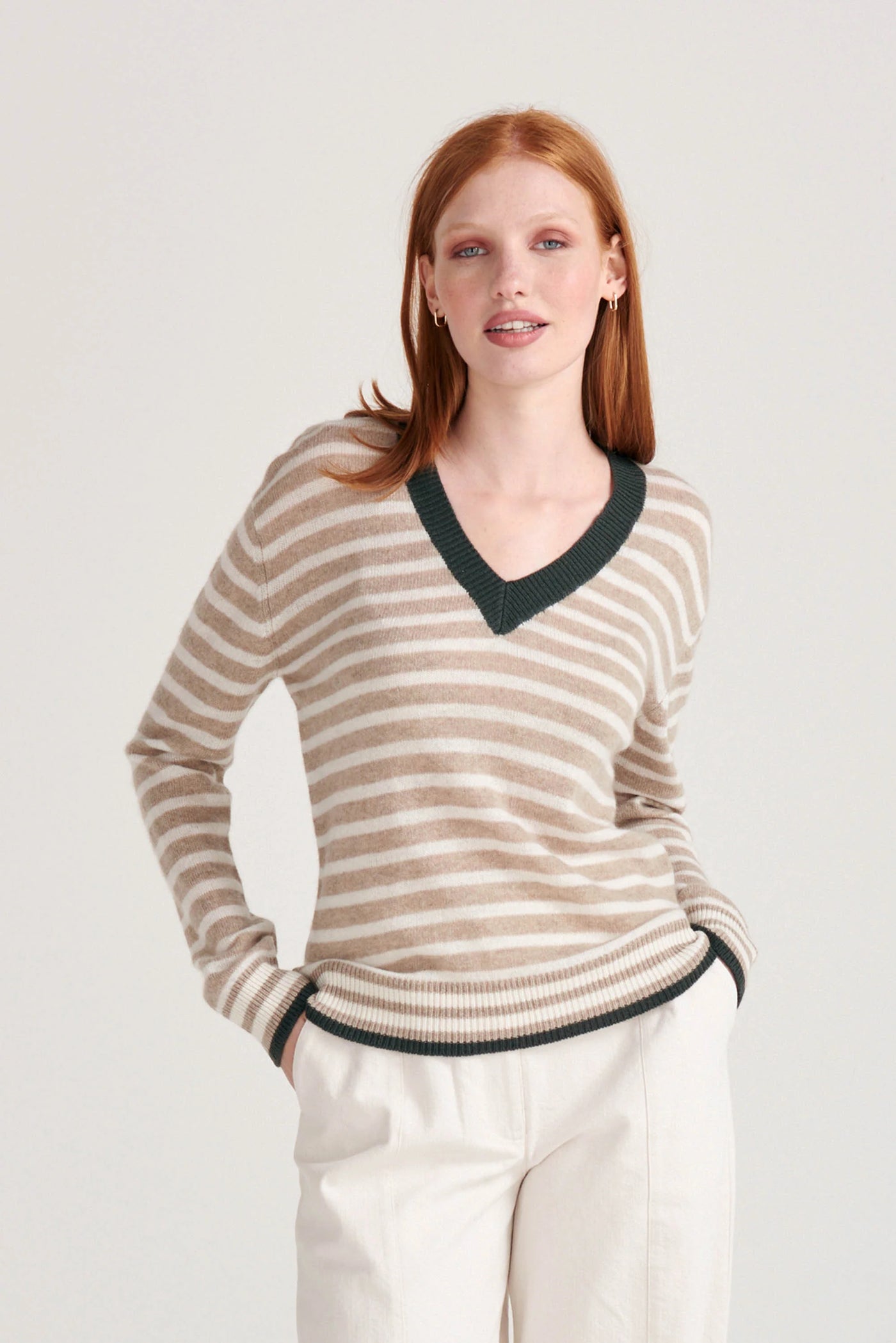 TIPPED STRIPE VEE IN LIGHT BROWN - Romi Boutique