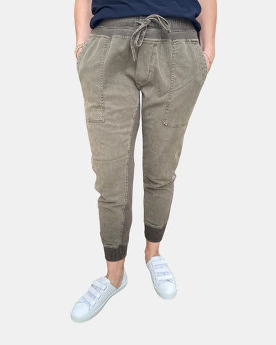 MIXED MEDIA PANT IN ARMY GREEN - Romi Boutique