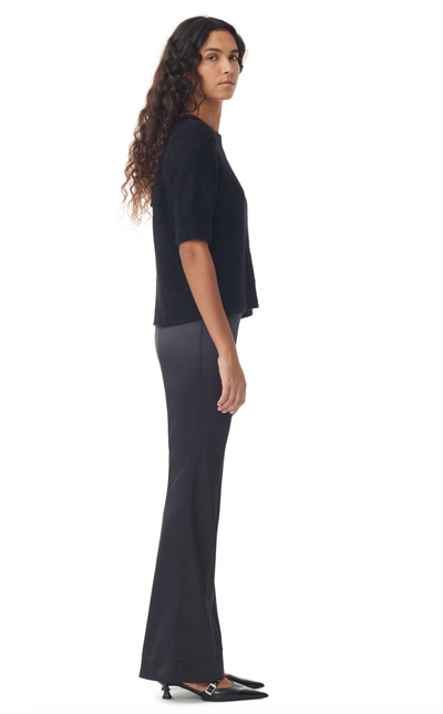 DOUBLE SATIN FLARED PANTS IN BLACK - Romi Boutique