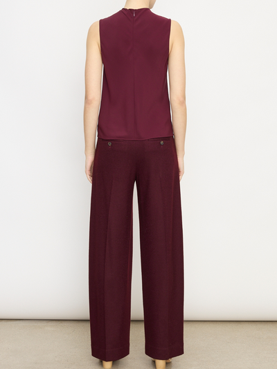 DRAPED CASCADE SLEEVELESS BLOUSE IN CHERRY WINE - Romi Boutique