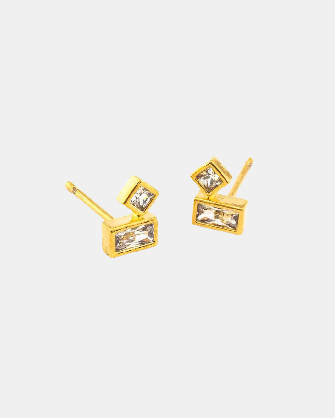 BAGUETTE AND CZ POST EARRINGS IN GOLD - Romi Boutique